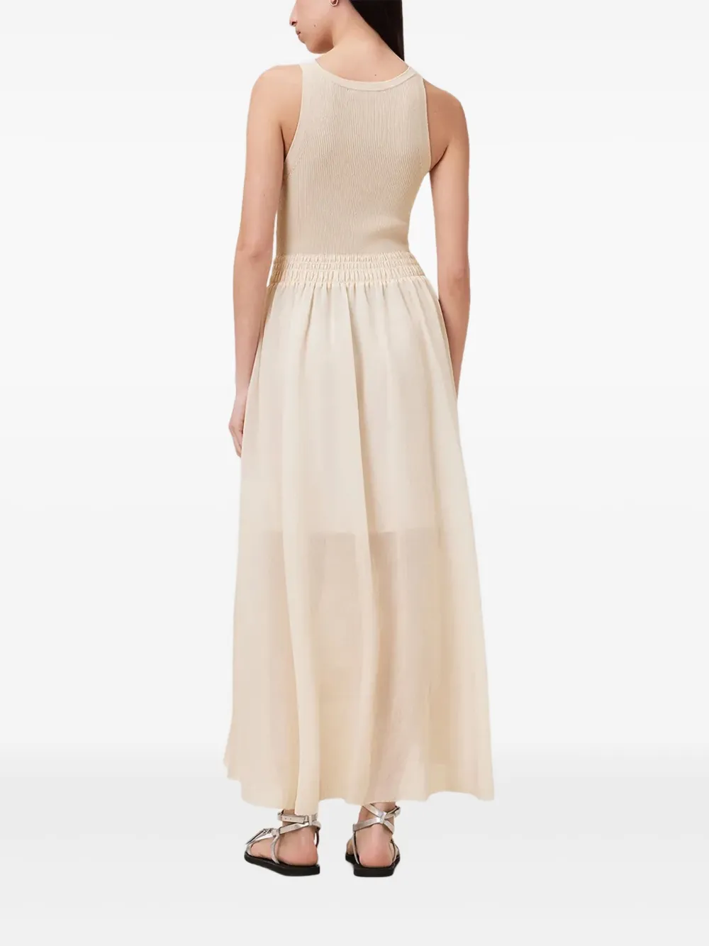 AllSaints Ribgebreide jurk met gesmockte taille - Beige