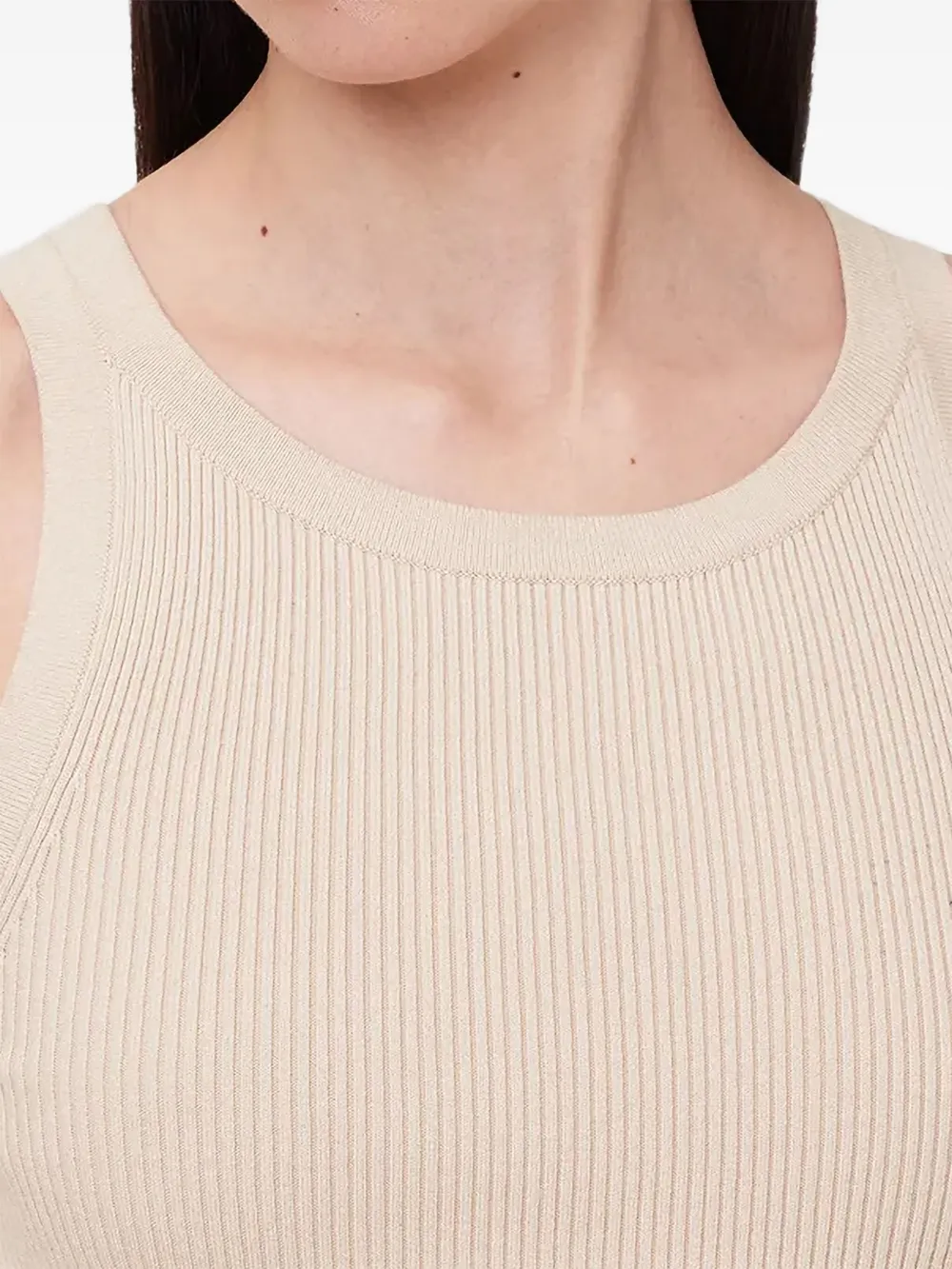 AllSaints Ribgebreide jurk met gesmockte taille Beige
