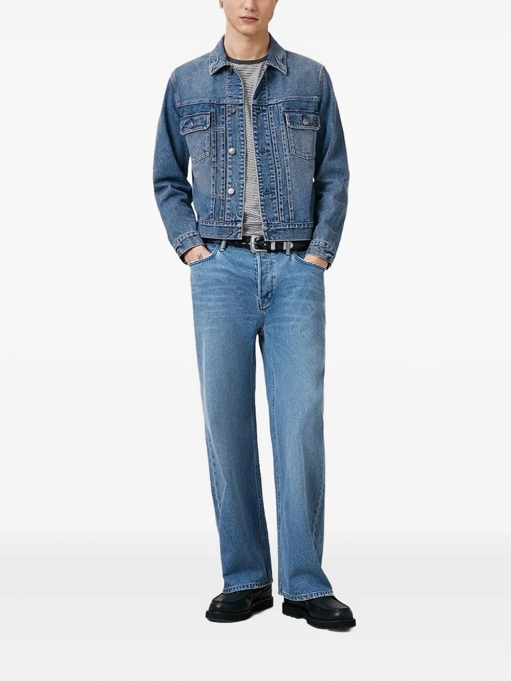 AllSaints Exile denim jack met knoopsluiting Blauw