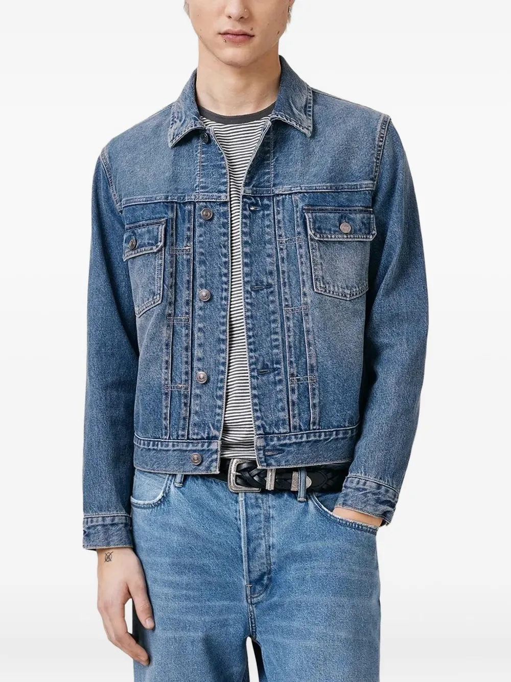 AllSaints Exile denim jack met knoopsluiting Blauw