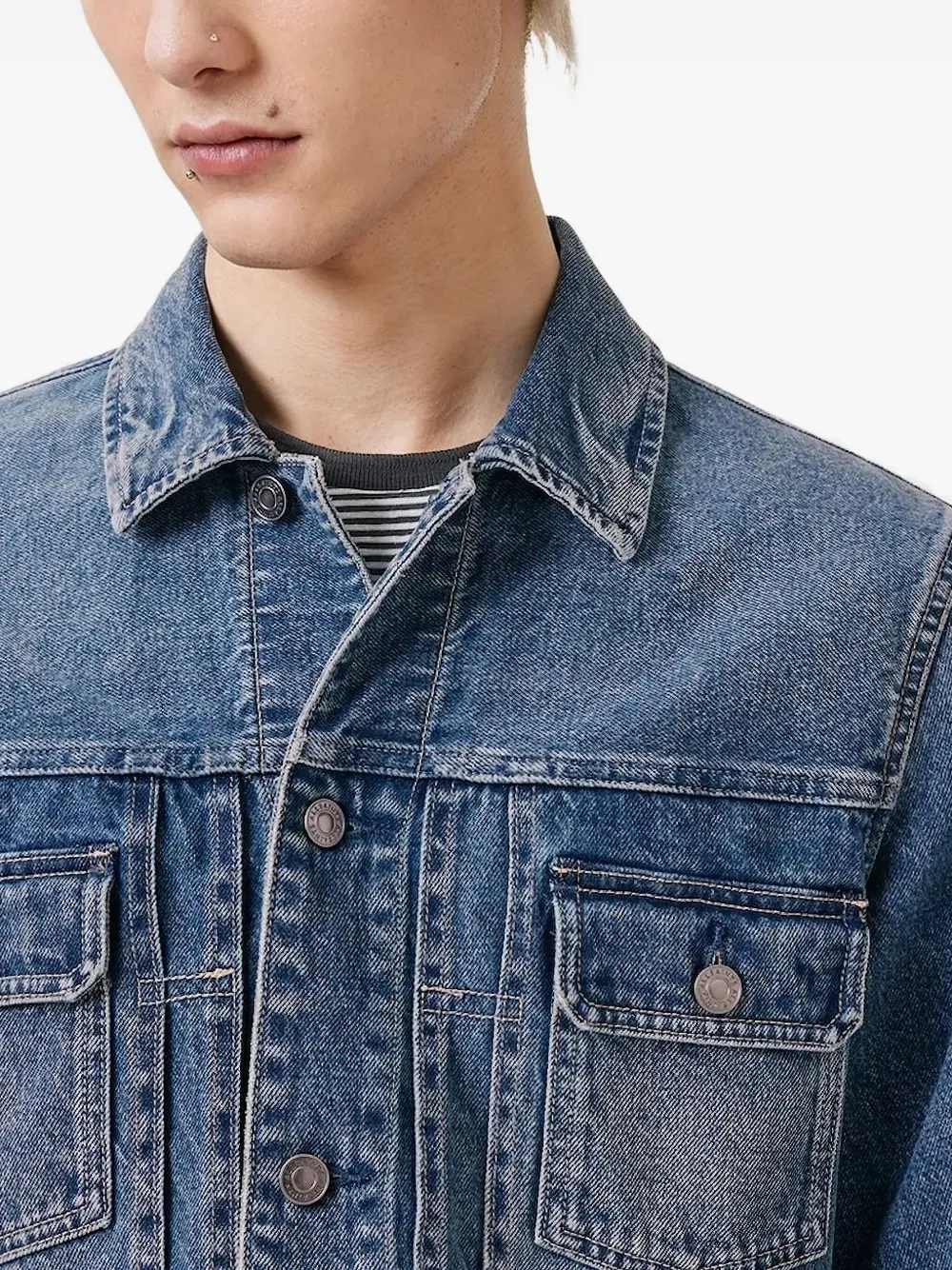 AllSaints Exile denim jack met knoopsluiting Blauw