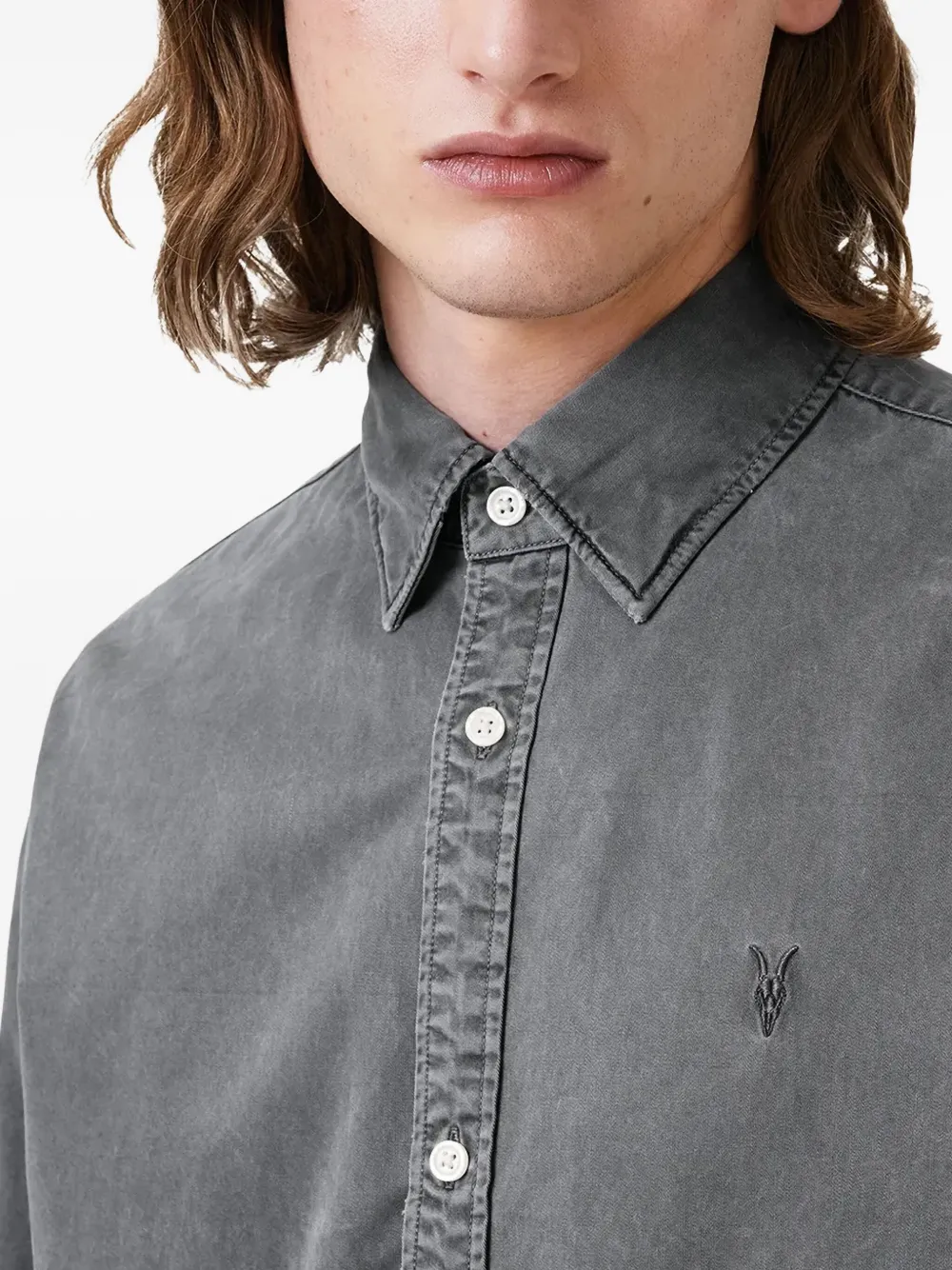 AllSaints Bodhi overhemd met geborduurd logo Grijs