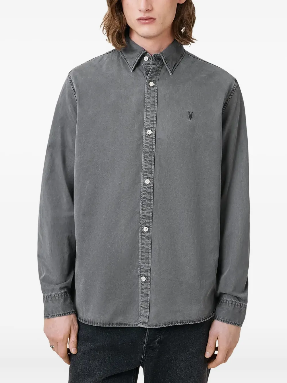 AllSaints Bodhi overhemd met geborduurd logo Grijs