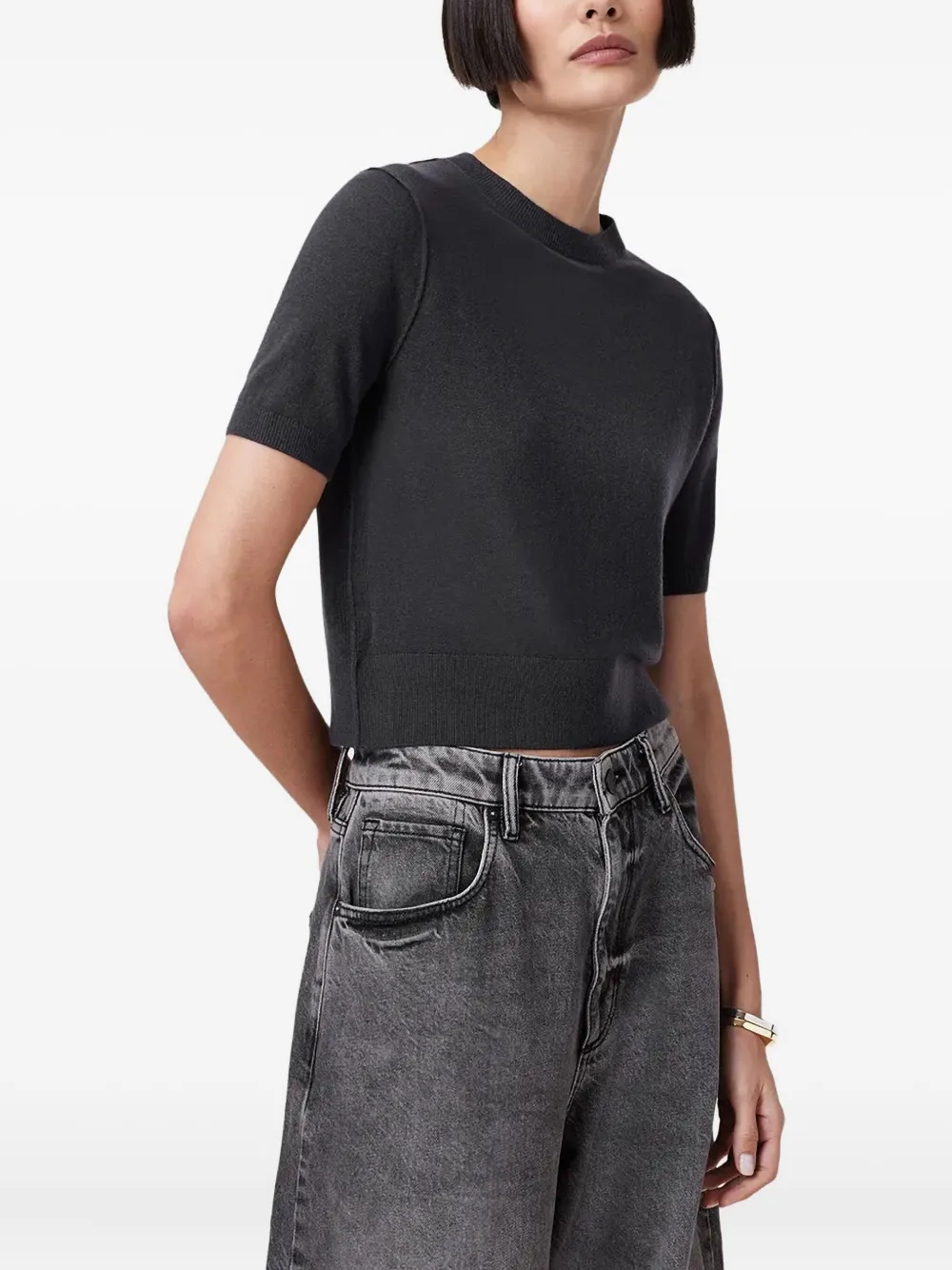 Allsaints Short-sleeve Crew-neck Top In Black