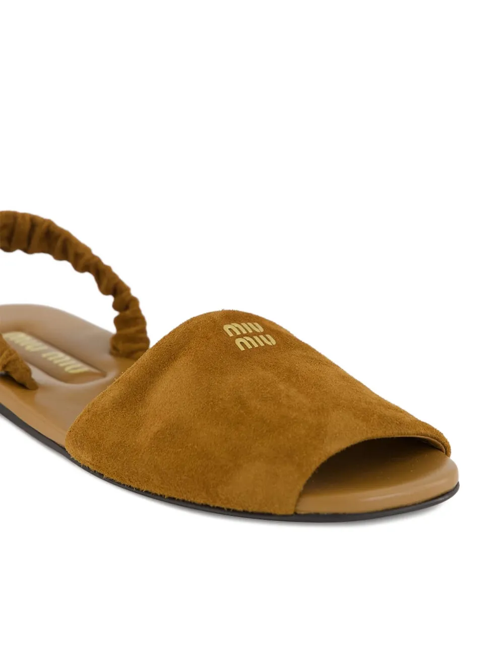 Miu Ruches suède sandalen met elastisch bandje Bruin