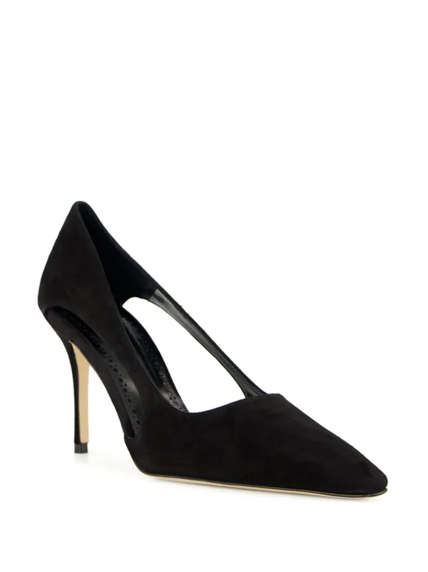 Manolo Blahnik 90MM cut-out Suede Pumps Black FARFETCH HK