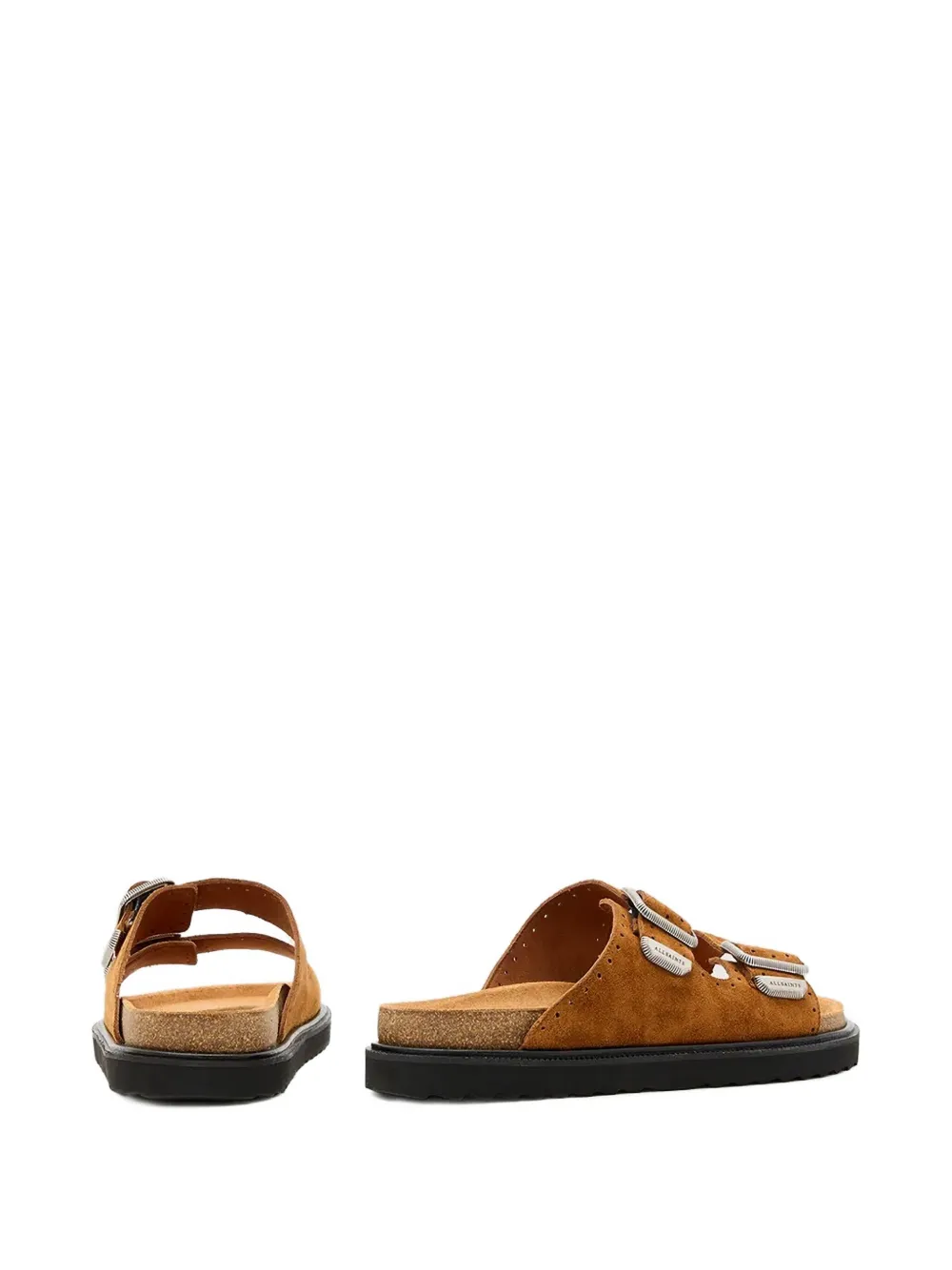 AllSaints double-buckle perforated sandals Brown