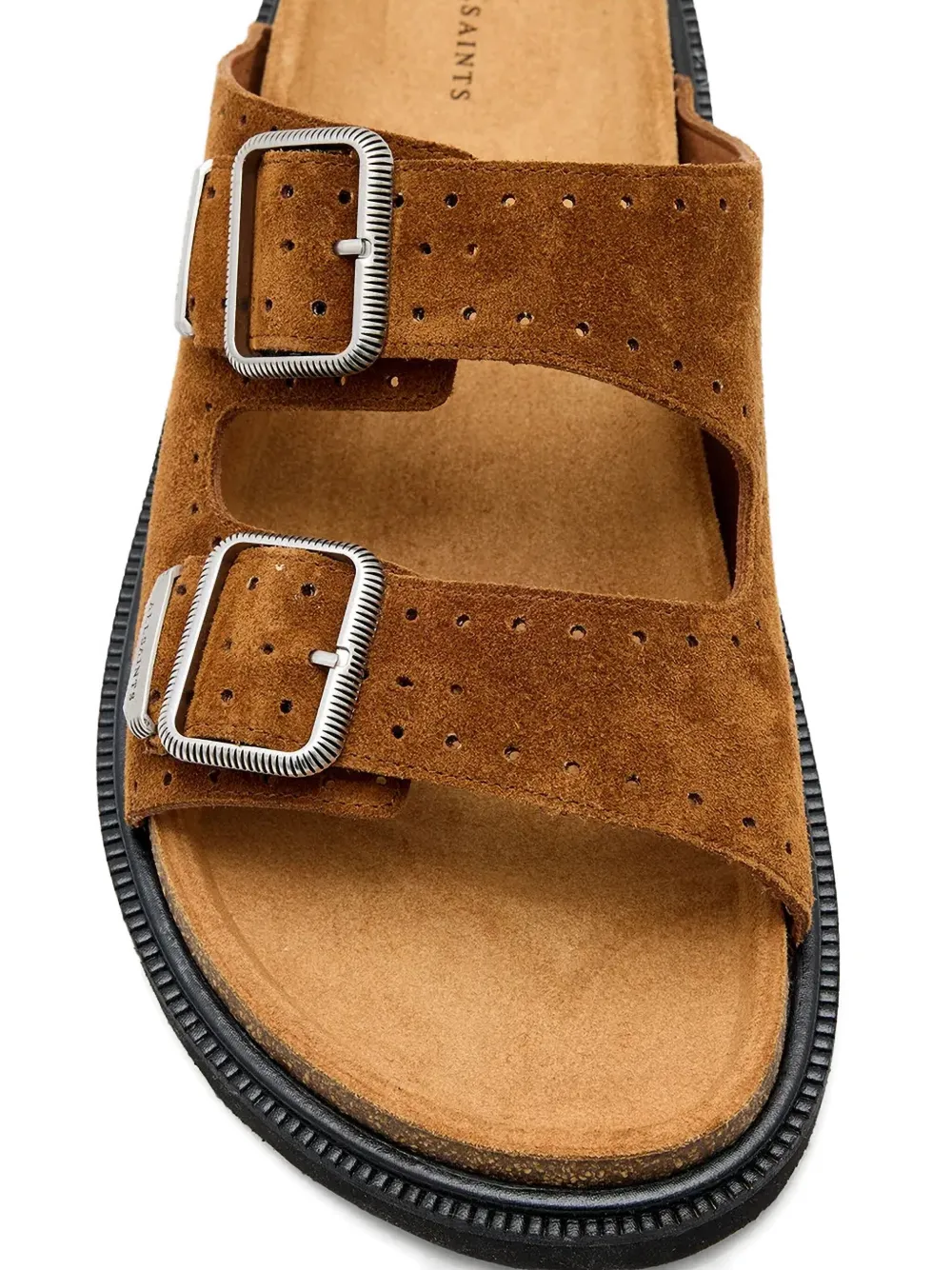 AllSaints double-buckle perforated sandals Brown