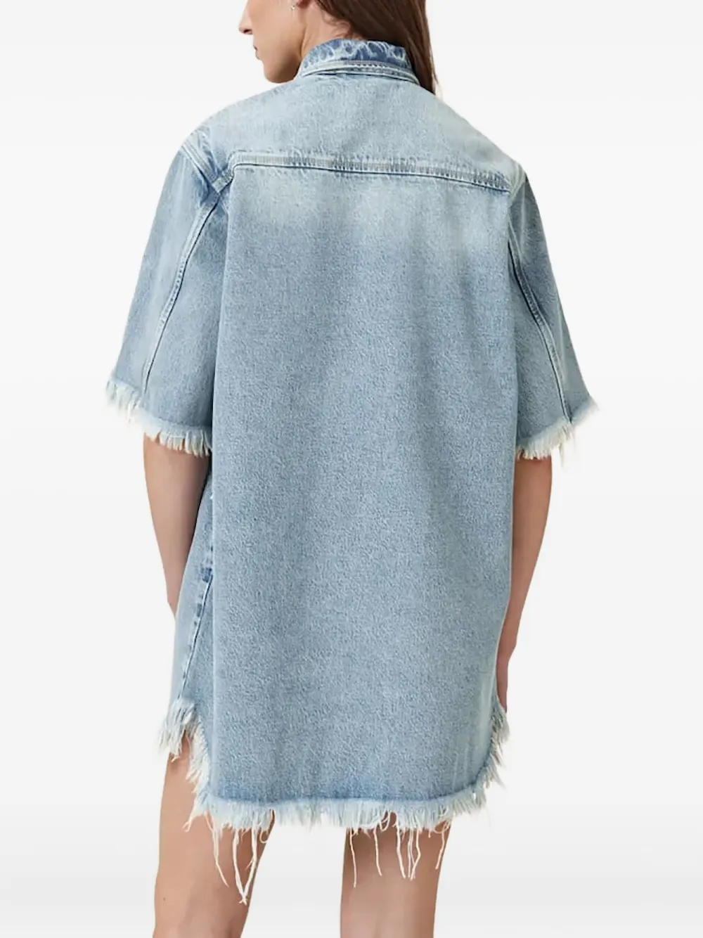 AllSaints Faye denim mini-jurk met franje Blauw