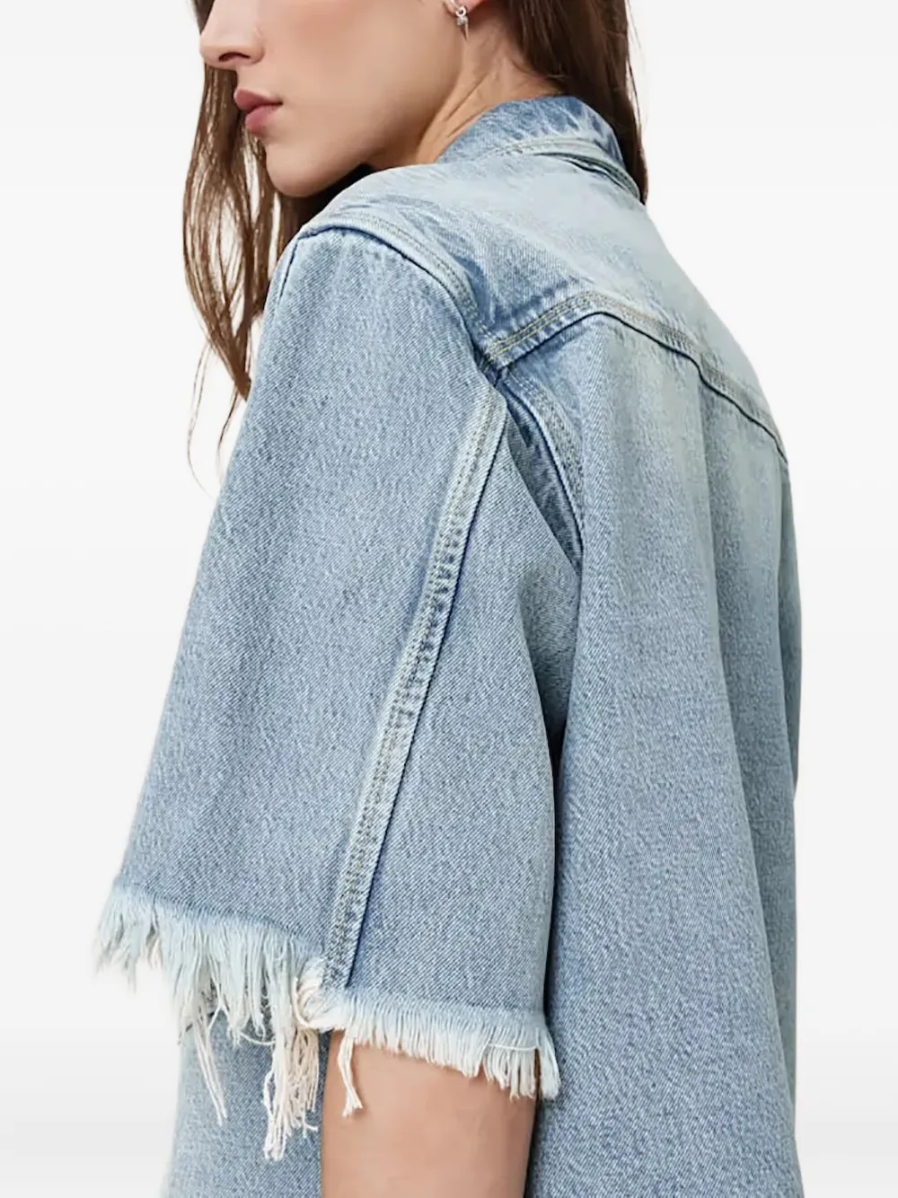 AllSaints Faye denim mini-jurk met franje Blauw