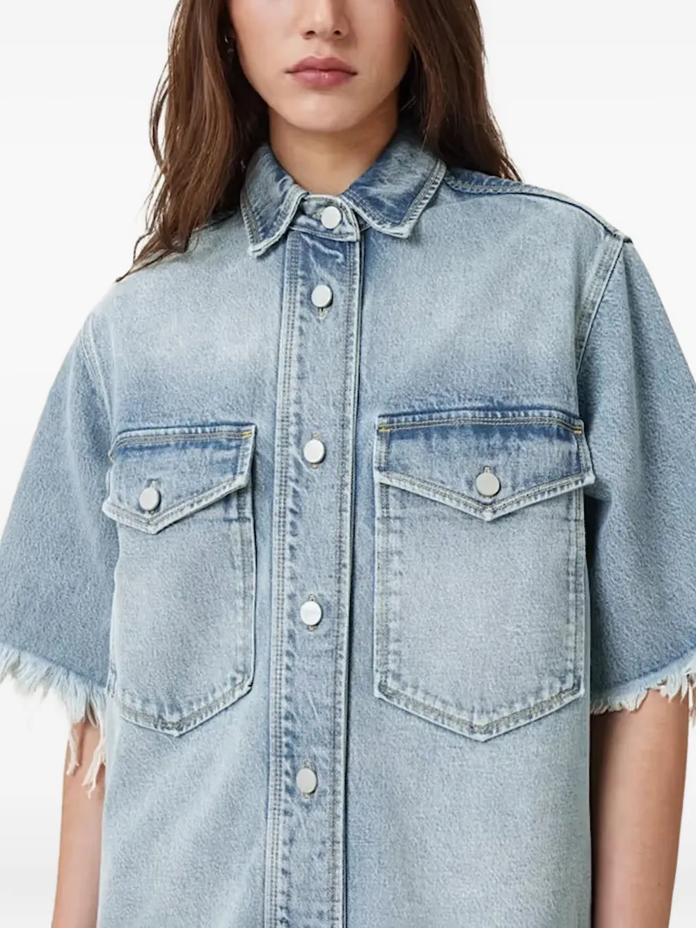 AllSaints Faye denim mini-jurk met franje Blauw