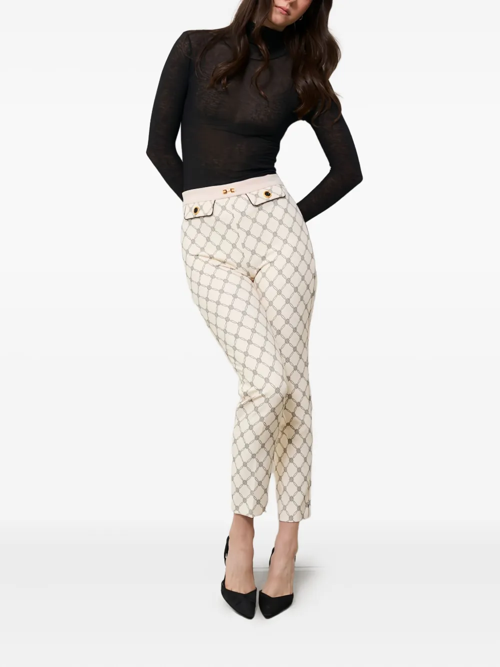 Elisabetta Franchi Broek met diamantvormig patroon - Beige