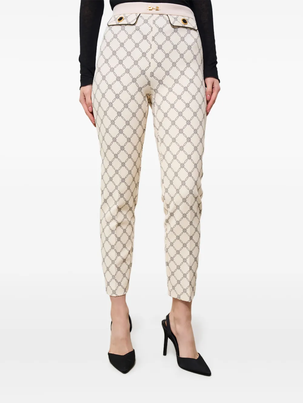 Elisabetta Franchi Broek met diamantvormig patroon Beige