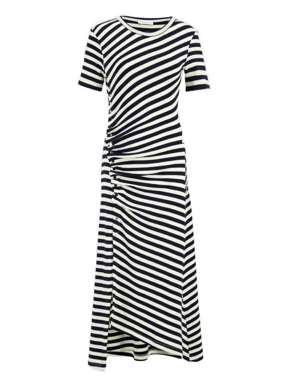 striped gathered midi dress