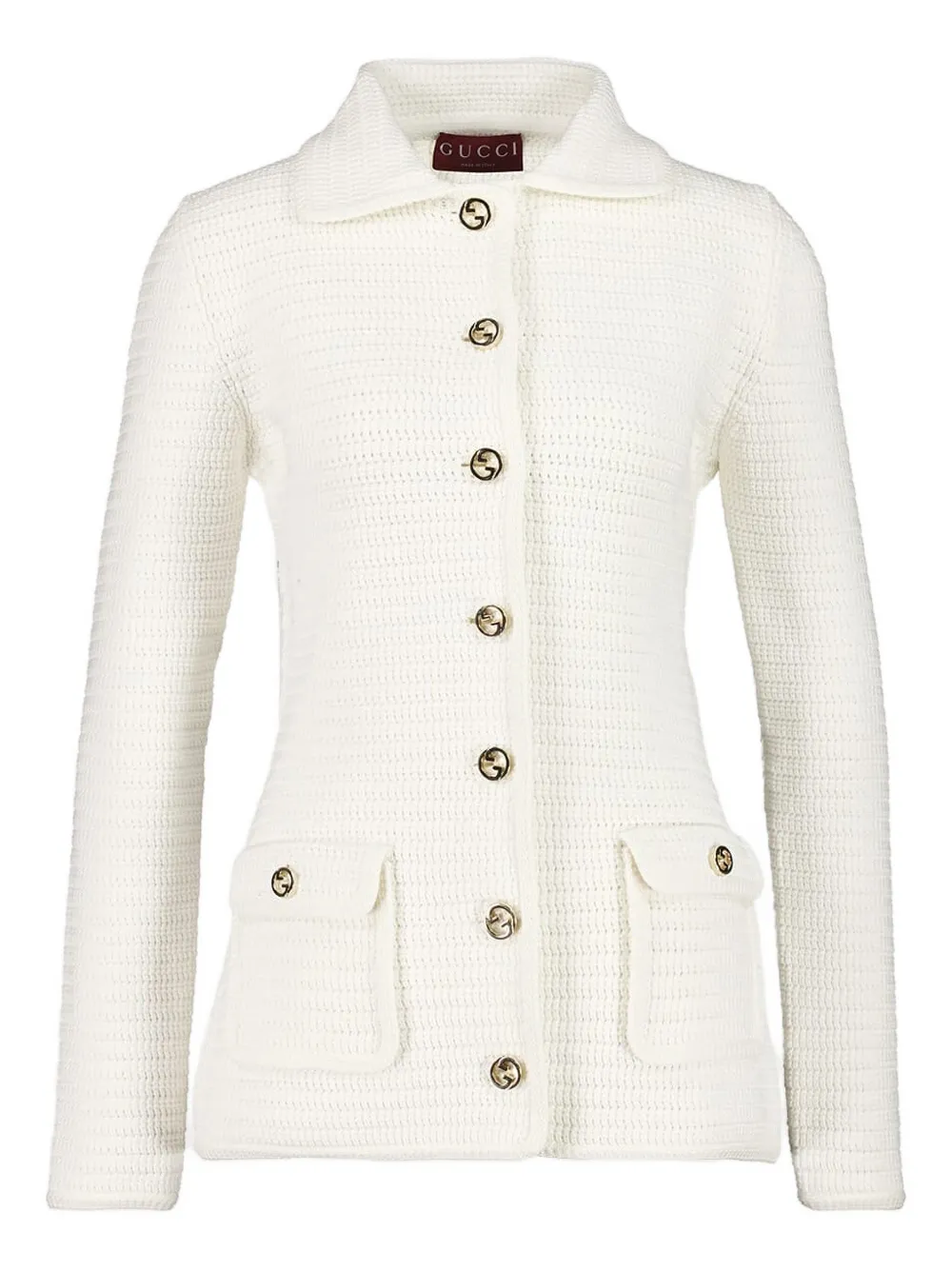 Gucci Buttoned-up Knitted Jacket In Neutral