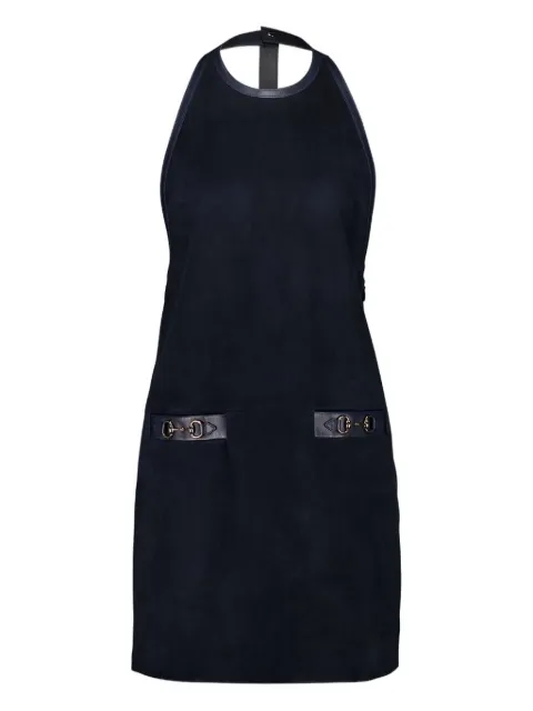 Gucci kort kjole i ruskind med halterneck og læderdetalje