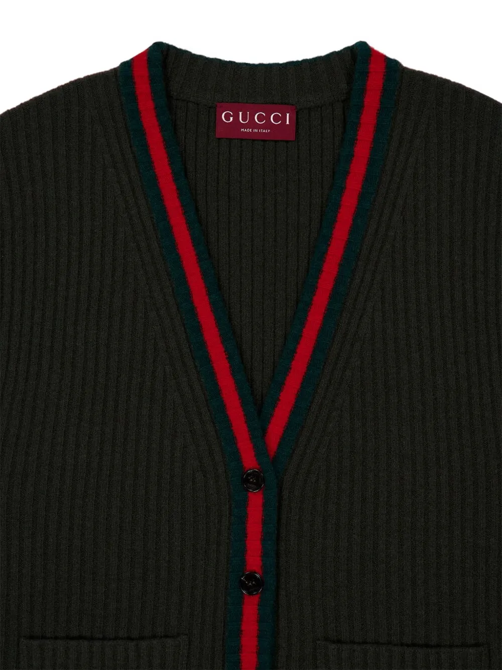 Gucci Wool Vest With Front Pockets And Ribbed Texture In Green