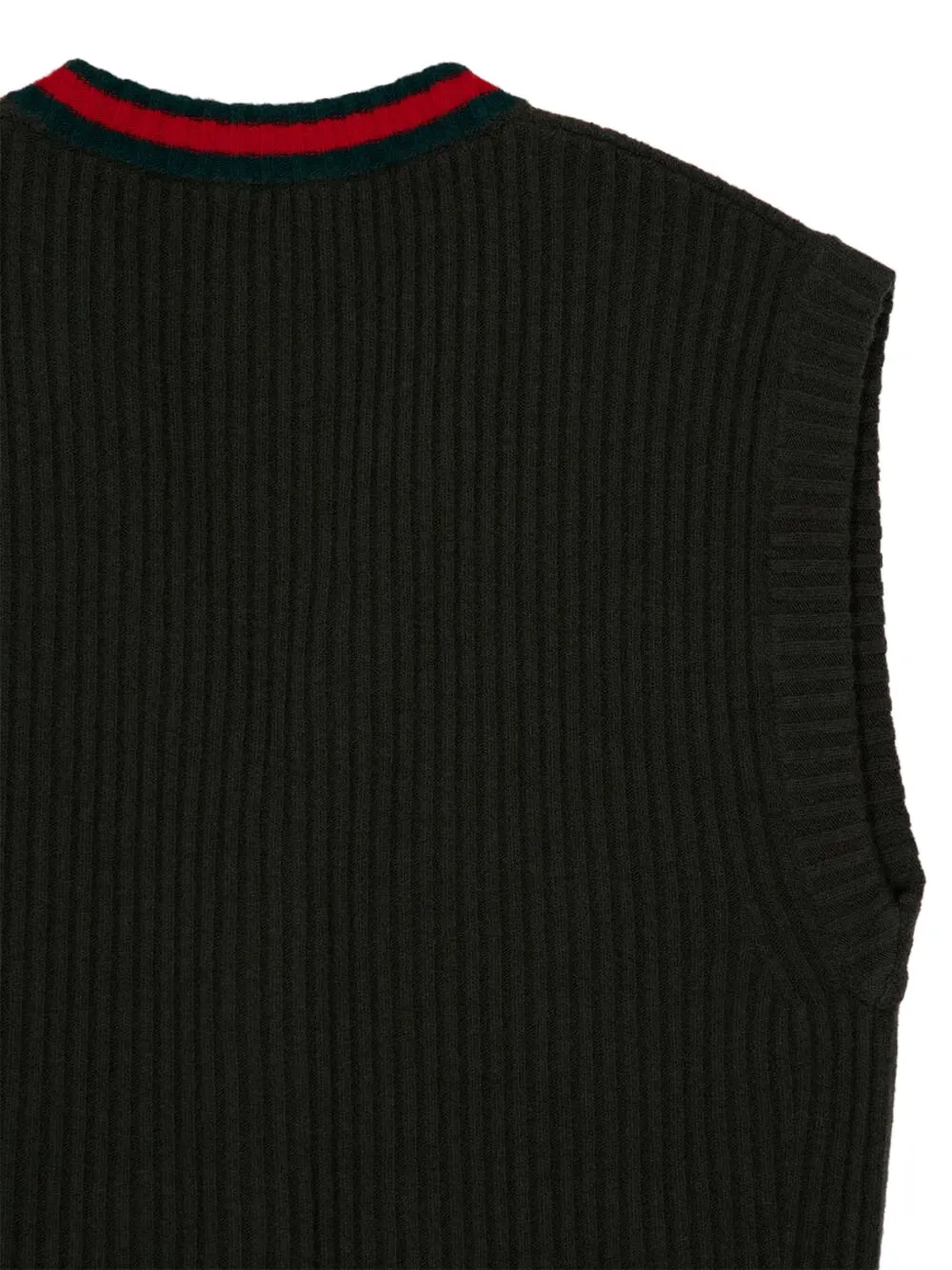 Gucci Wool Vest With Front Pockets And Ribbed Texture In Green