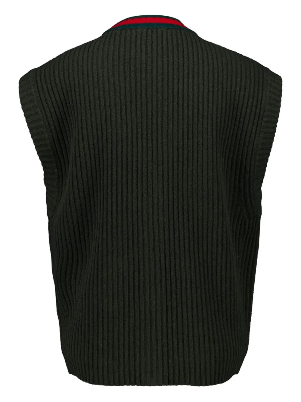 Gucci Wool Vest With Front Pockets And Ribbed Texture In Green