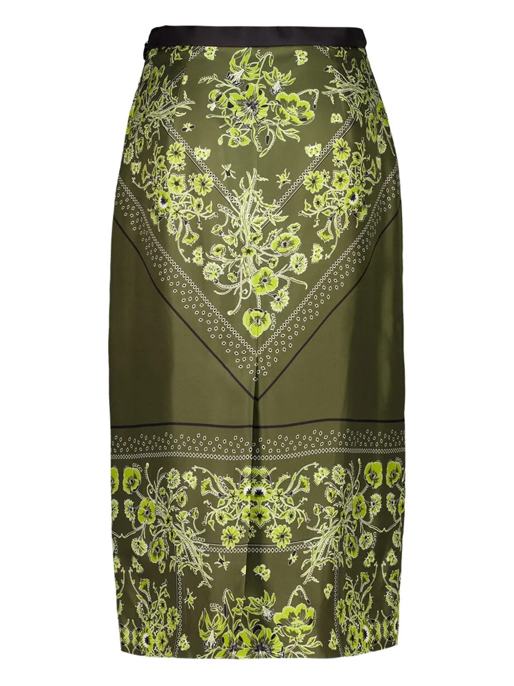 Gucci Womens Forest Green Brown Floral Slit Silk Midi Skirt In Green