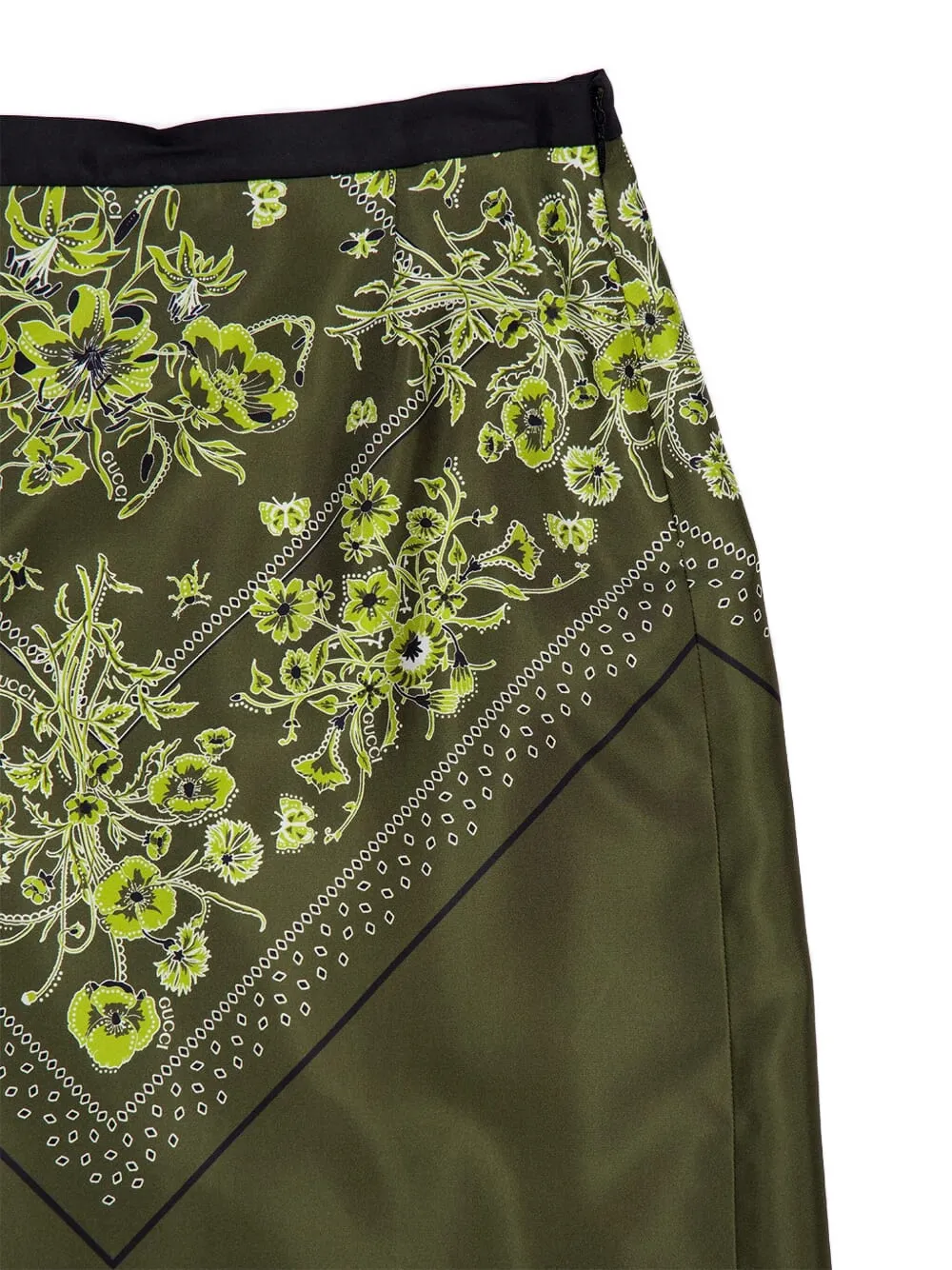 Gucci Womens Forest Green Brown Floral Slit Silk Midi Skirt In Green