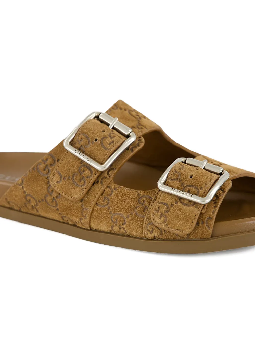 Gucci Sandalen met GG-monogram en dubbele gesp Bruin