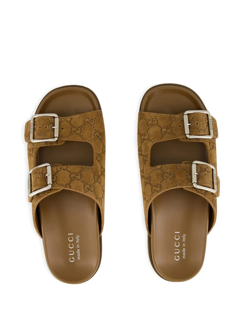 Gucci Sandalen met GG-monogram en dubbele gesp Bruin