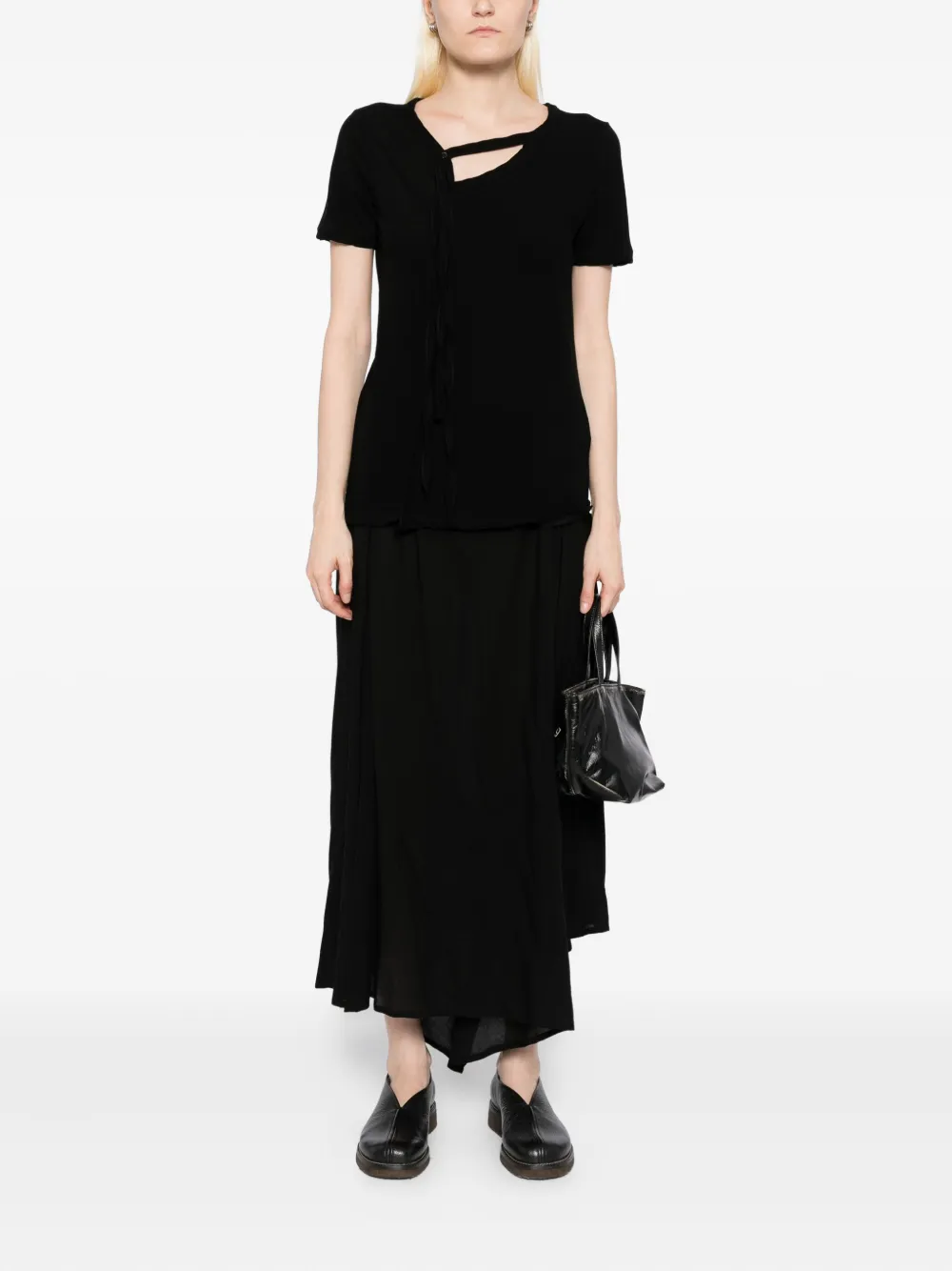 Yohji Yamamoto Katoenen T-shirt met gestrikt detail Zwart