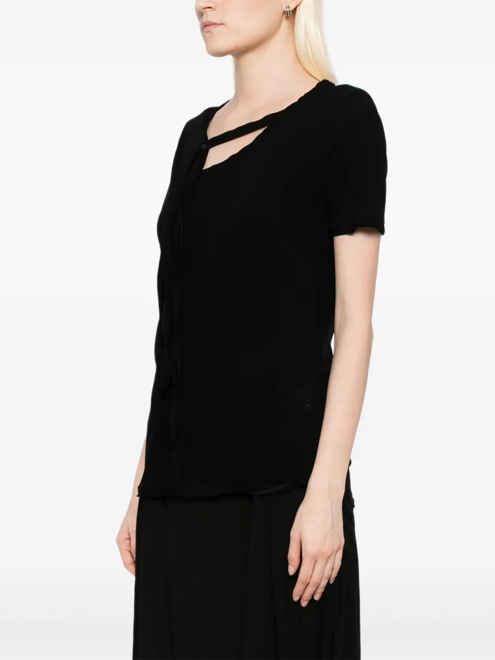 Yohji Yamamoto Katoenen T-shirt met gestrikt detail Zwart