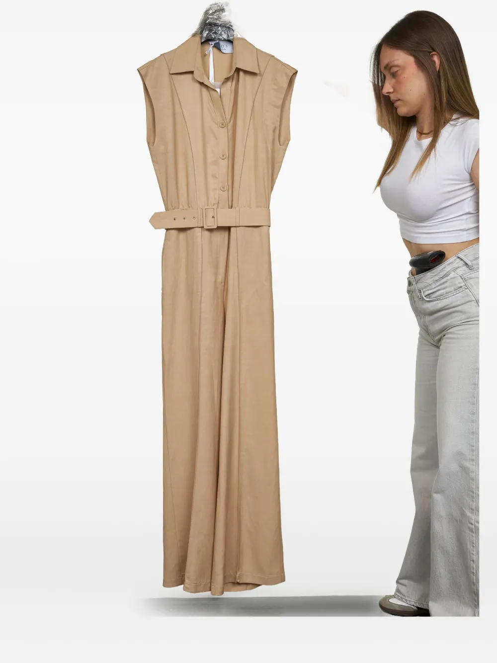 Kaos Jumpsuit met ceintuur Beige