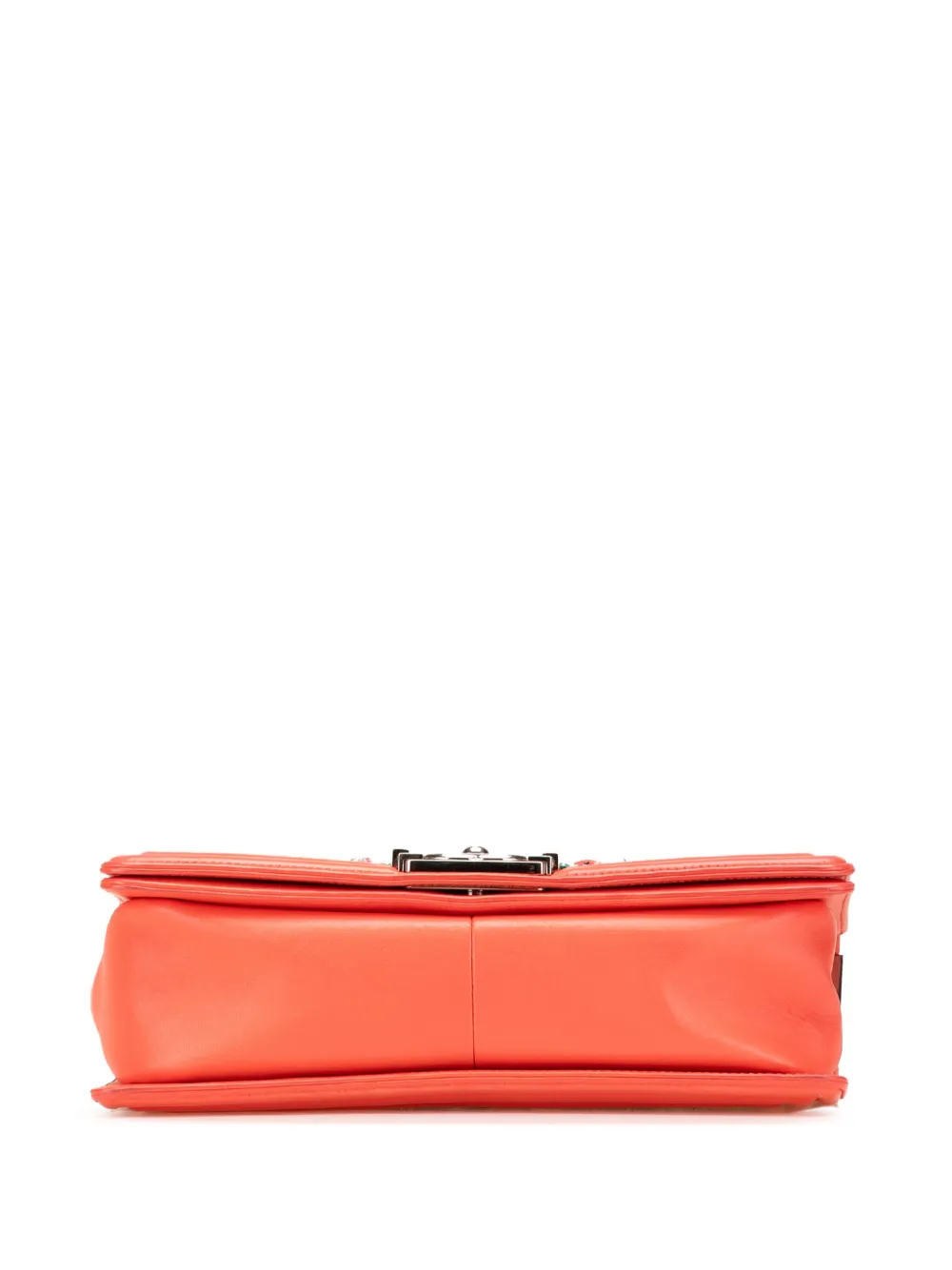 Pre-owned Chanel 2014-2015 Medium Tweed And Lambskin Boy Flap Crossbody Bag In Orange