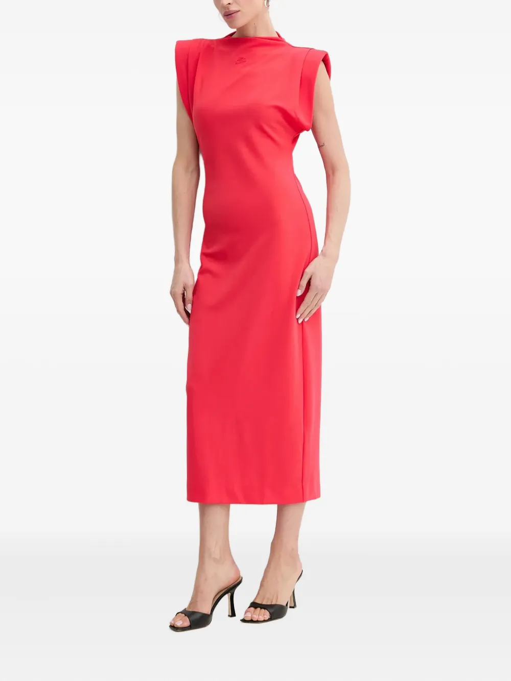 Karl Lagerfeld padded-shoulder midi dress Rood