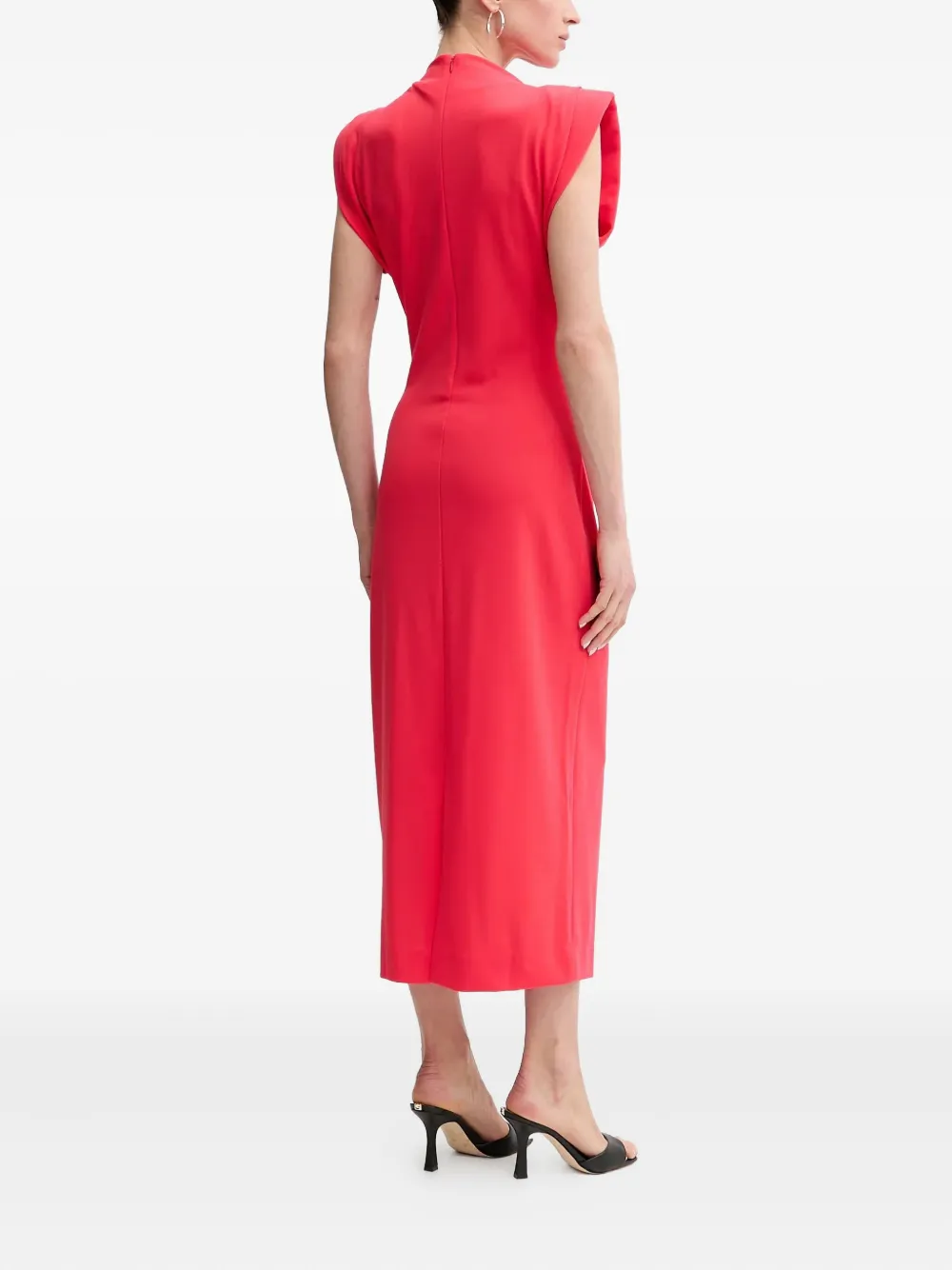 Karl Lagerfeld padded-shoulder midi dress Rood