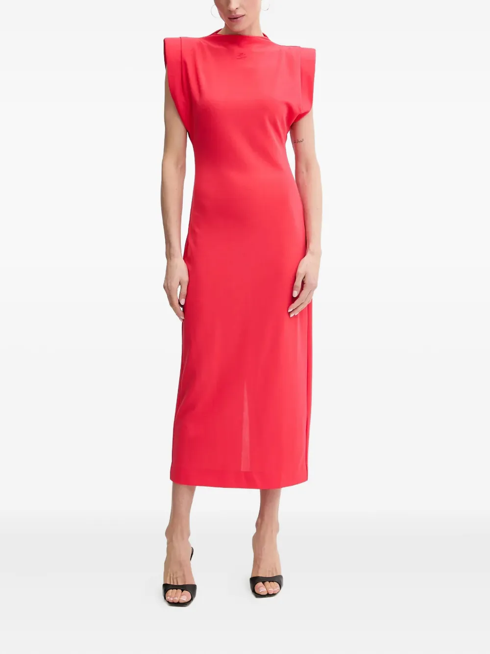Karl Lagerfeld padded-shoulder midi dress Rood