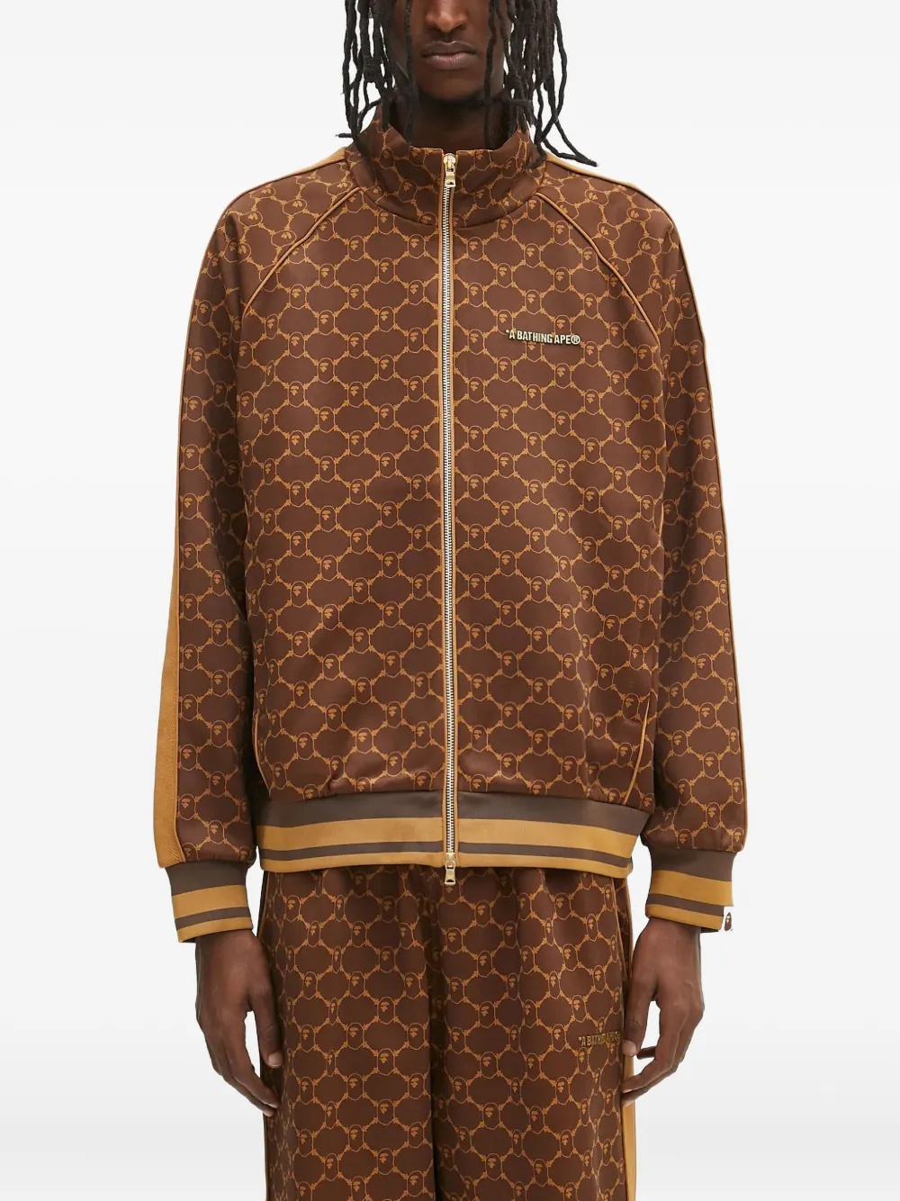 A BATHING APE Sweater met monogram-patroon en rits Bruin