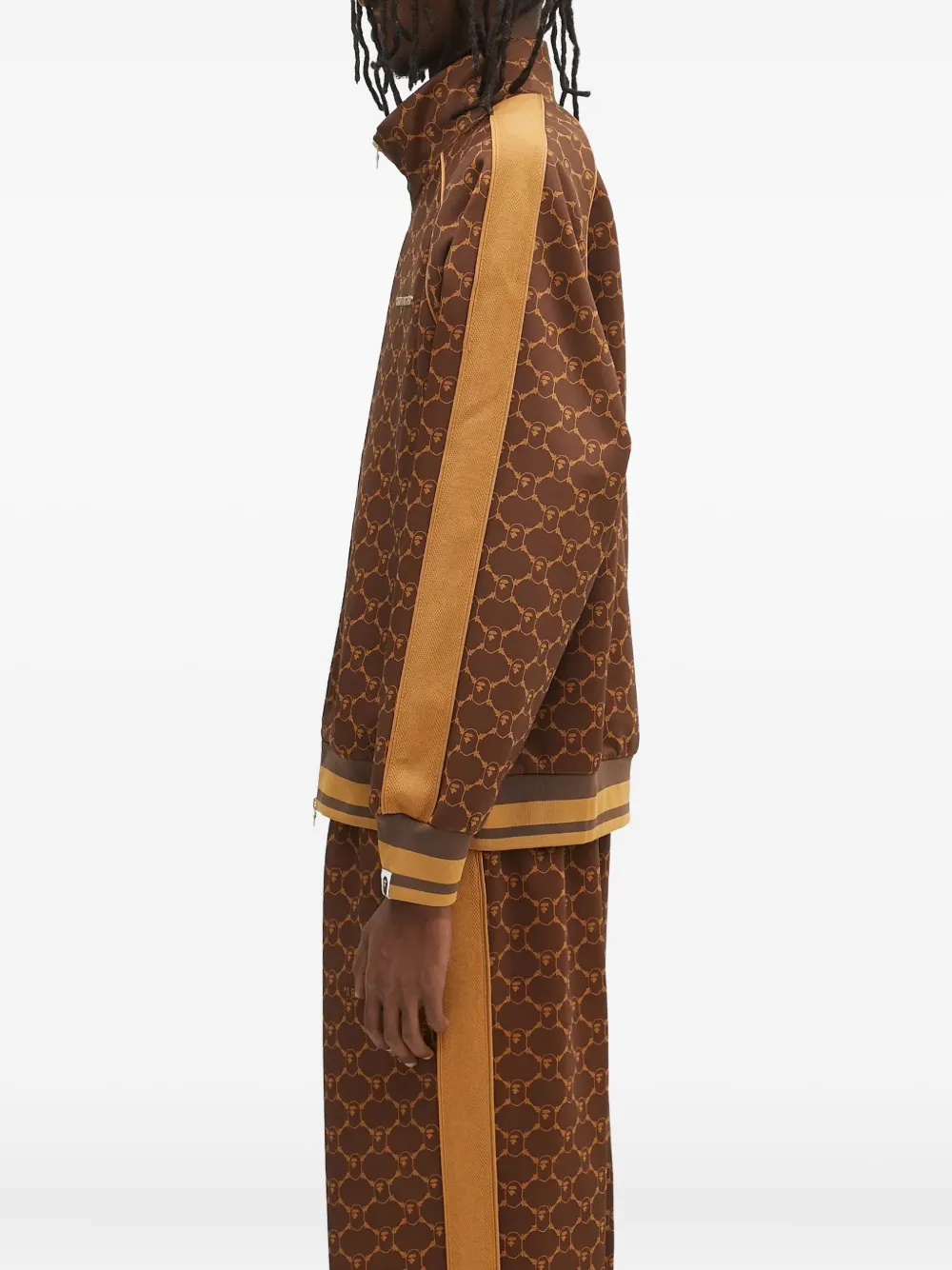 A BATHING APE Sweater met monogram-patroon en rits Bruin