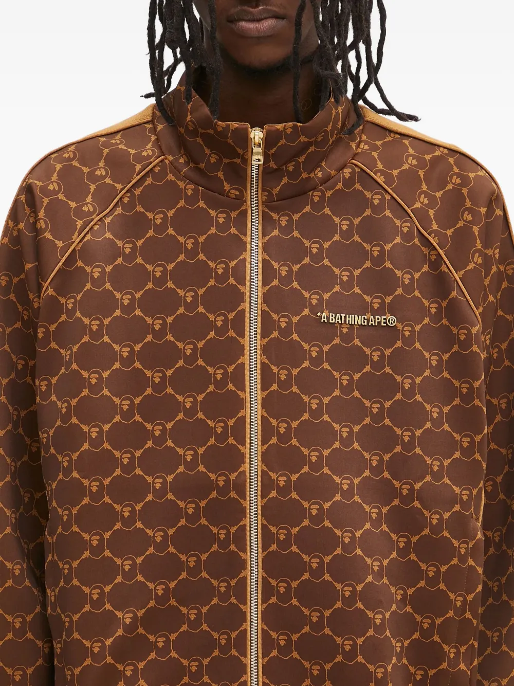 A BATHING APE Sweater met monogram-patroon en rits Bruin