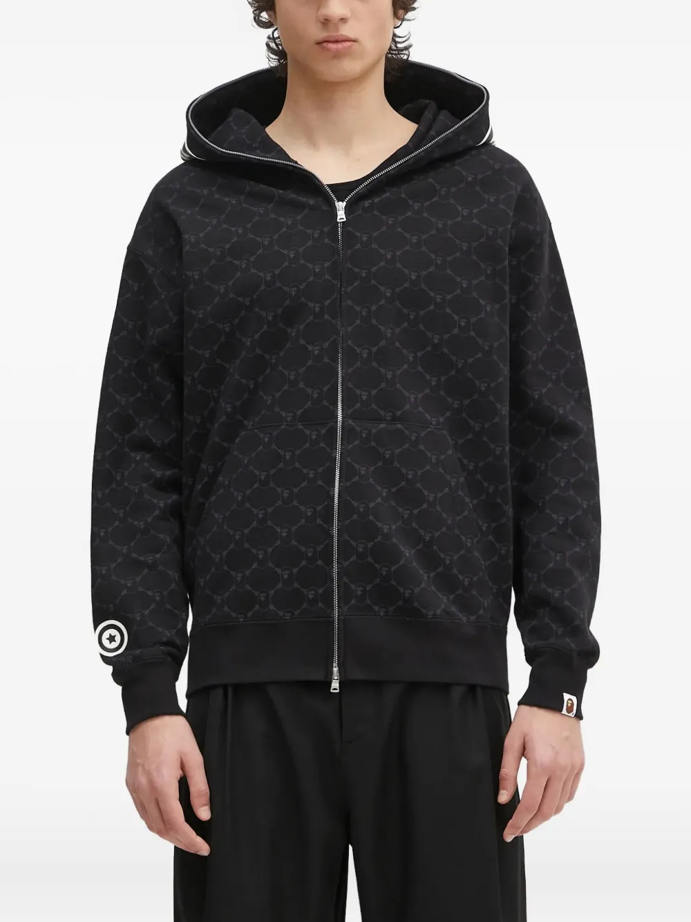 A BATHING APE® monogram shark-head zip-up hoodie | Black | Image 1