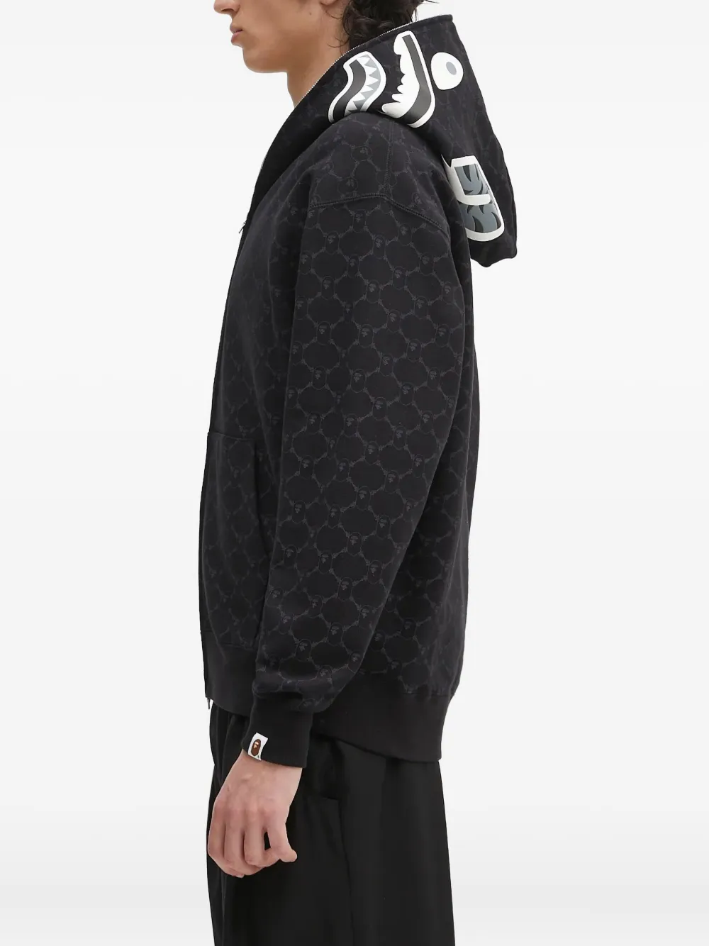 A BATHING APE Hoodie met monogram en rits Zwart