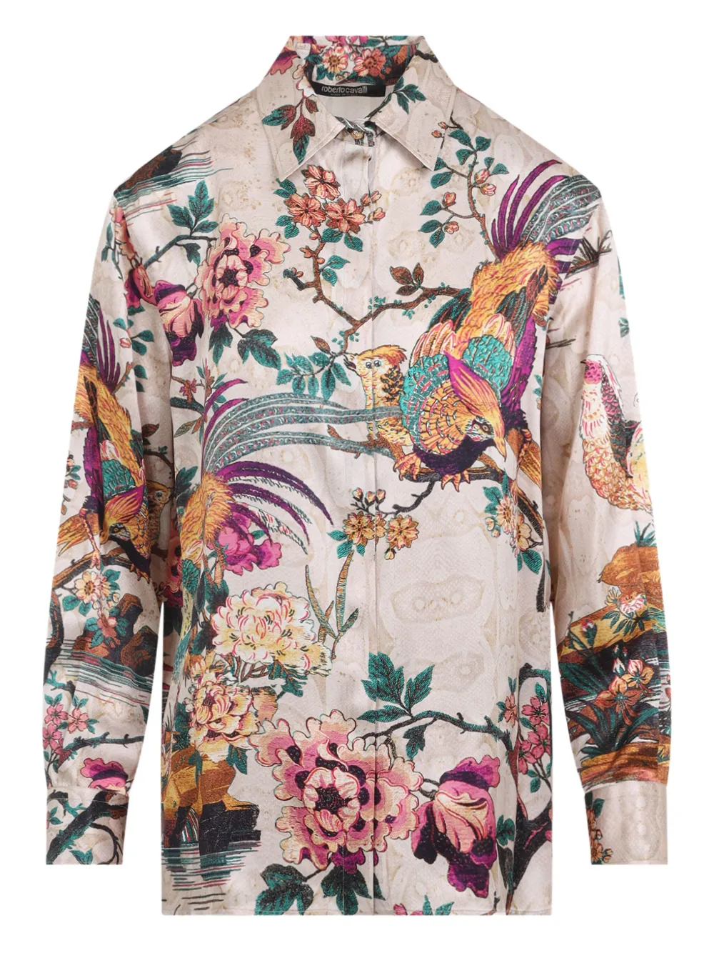 Roberto Cavalli floral-print long-sleeve shirt Beige