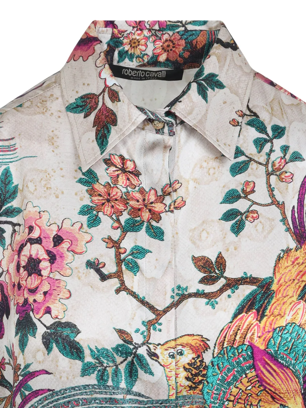 Roberto Cavalli Beige Silk Shirt With Multicolor Floral