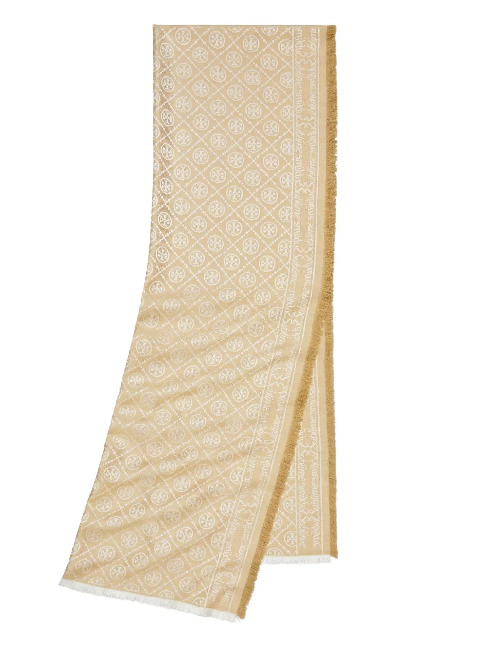 Tory Burch Sjaal met T logo-jacquard Beige