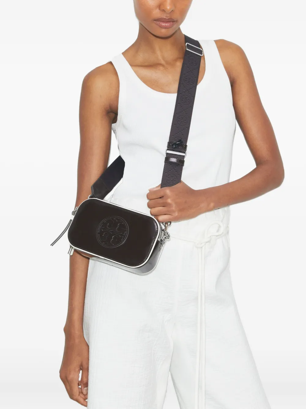 Tory Burch Mini Miller Monogram Leather Crossbody Bag In Brown