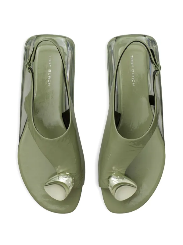 Tory Burch Patos Asymmetric Slingback Sandals | Green | FARFETCH