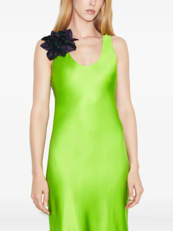 tory burch green silk dress Tory Burch Claire McCardell Silk Shantung Midi Dress Green Black Awning Stripe 8
