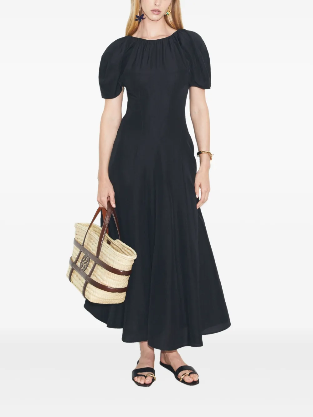 Tory Burch Maxi-jurk met pofmouwen en A-lijn - Zwart