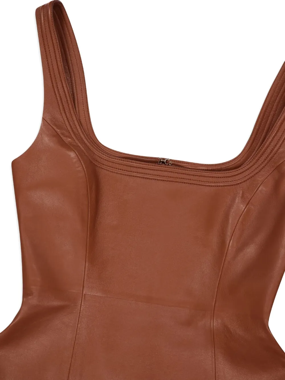 Gabriela Hearst Adaline leren midi-jurk met vierkante hals Bruin