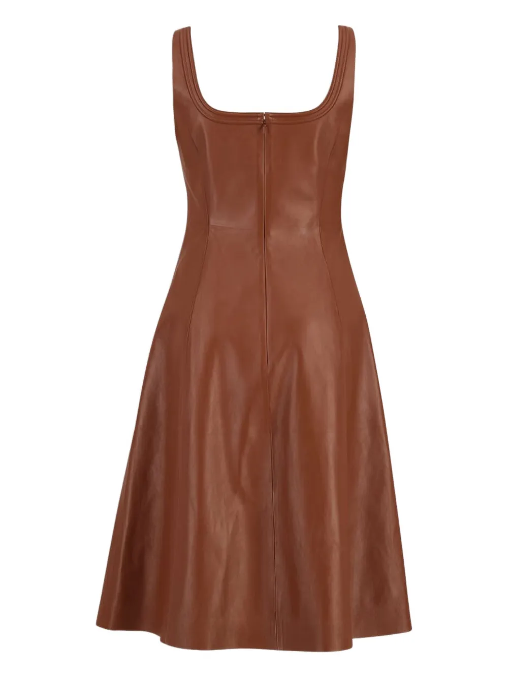 Gabriela Hearst Adaline leren midi-jurk met vierkante hals Bruin