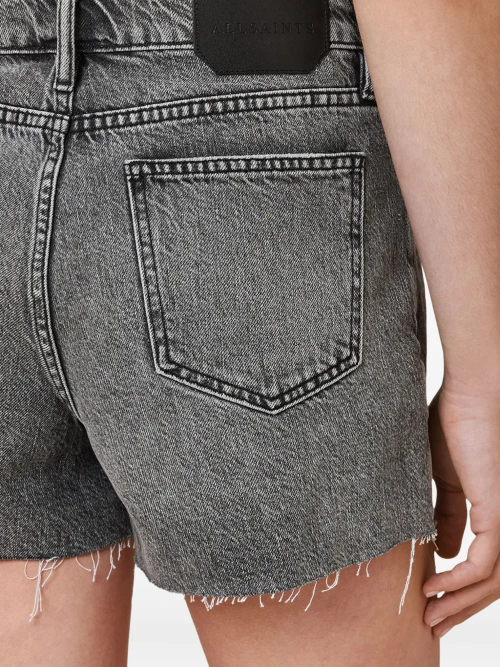 Allsaints Tate Frayed-hem Denim Shorts In Gray