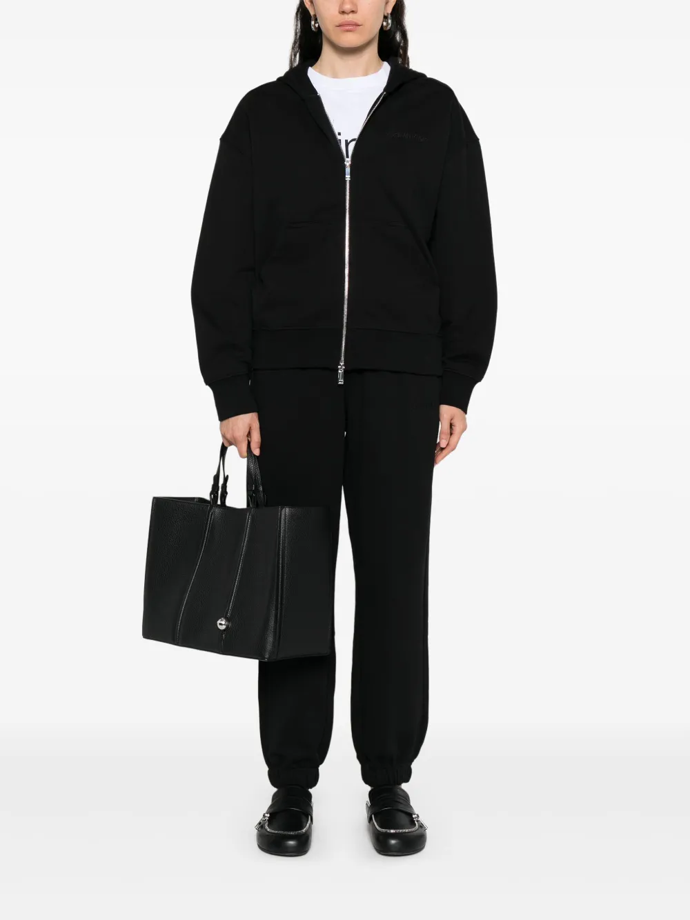 Calvin Klein logo-embroidered zip-up hoodie - Zwart
